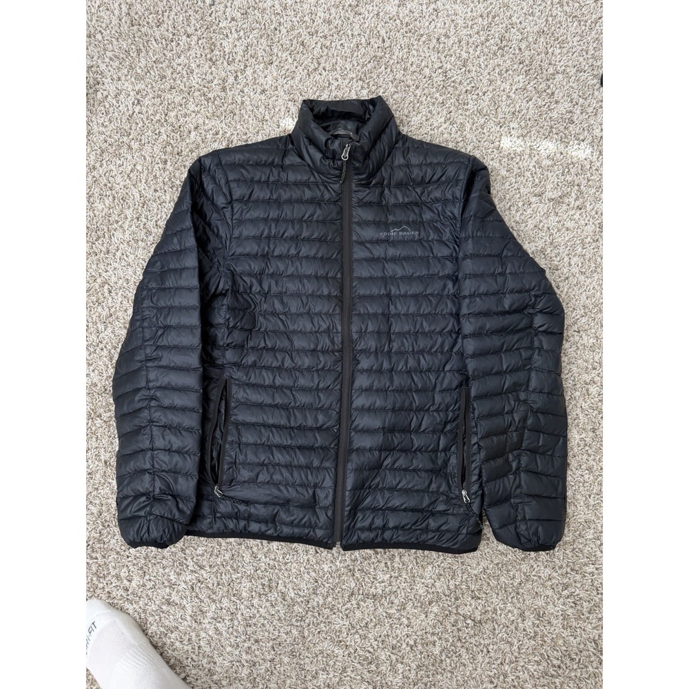 Eddie Bauer Puffer Jacket Mens S Black Full Zip Down EB650 Lightweight Packable